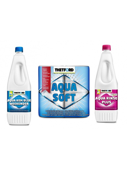 Zestaw płynów Aqua Kem Blue Weekender 2l + Aqua Rinse Plus 1.5L + Papier Toaletowy Aqua Soft 4 Thetford