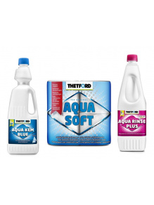 Zestaw płynów Aqua Kem Blue 2l + Aqua Rinse Plus 1.5L + Papier Toaletowy Aqua Soft 4 Thetford