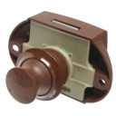 Zamek meblowy wciskany z przyciskiem, rozetka i blaszką brązowy