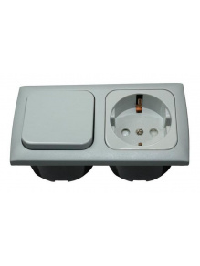 Gniazdo Schuko C-line 230V i przełącznik + ramka + isobox szary - Haba