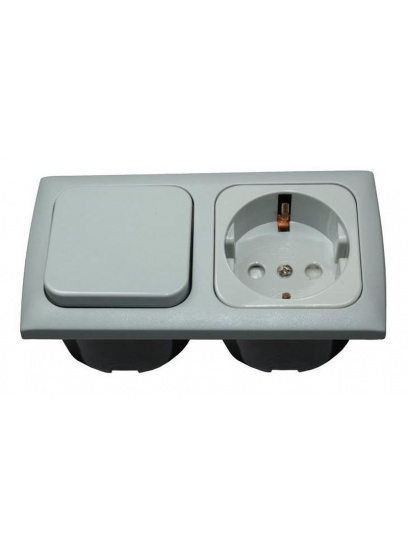 Gniazdo Schuko C-line 230V i przełącznik + ramka + isobox szary - Haba