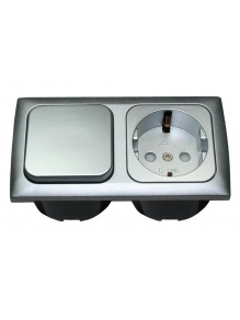 Gniazdo Schuko C-line 230V i przełącznik + ramka + isobox srebrny - Haba