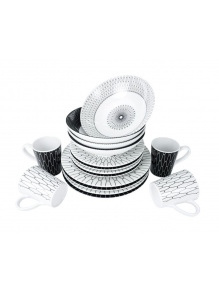Zestaw obiadowy z melaminy Black-White 16 cz. - Camp4