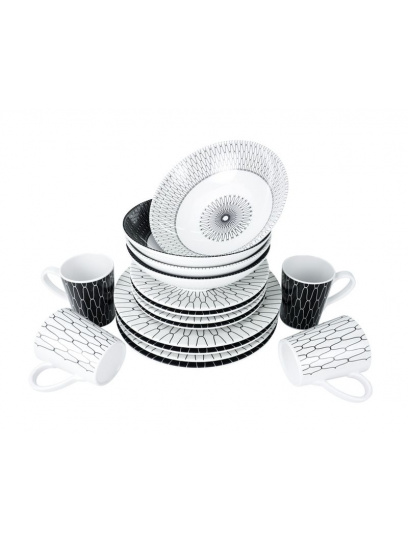 Zestaw obiadowy z melaminy Black-White 16 cz. - Camp4