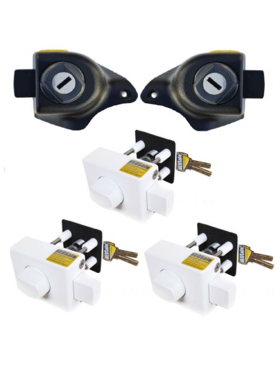 Zamki bezpieczeństwa do kabiny Ducato od 2021 Boxer / Jumper od 2023 + zabezpieczenie drzwi Carado / SunLight od 2013, Trusco / Glucksmobil do 2019 HEOSystem biały 3 szt. - HEOSolution
