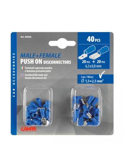 Zestaw złączy płaskich 6,3 x 0,8 mm męskie+żeńskie 1,5–2,5 mm², 40 szt. - Lampa