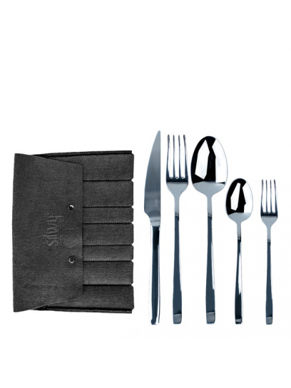 Reisowe sztućce turystyczne 5 el. z etui, stal nierdzewna – Silwy