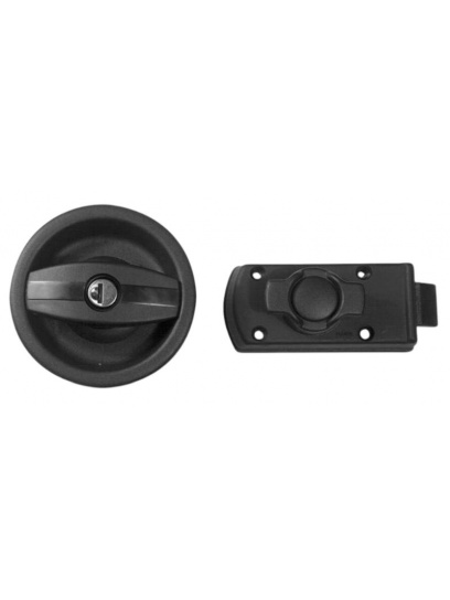 Zamek do drzwi przyczepy Economy + cylinderek z 2 kluczykami lewy czarny - Zadi