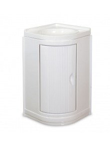 Narożna szafka łazienkowa z umywalką biała