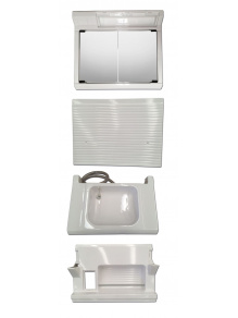 Dwudrzwiowa szafka łazienkowa z lustrem Specchiera + składana umywalka Lavello + panel elewacyjny Mobile ab