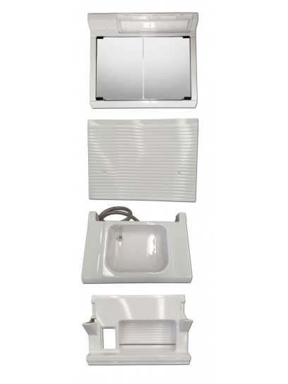 Dwudrzwiowa szafka łazienkowa z lustrem Specchiera + składana umywalka Lavello + panel elewacyjny Mobile ab