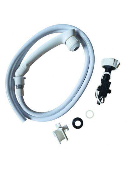 Prysznic z wężem Halter + bateria podblatowa Nova + uchwyt ścienny biały - Comet